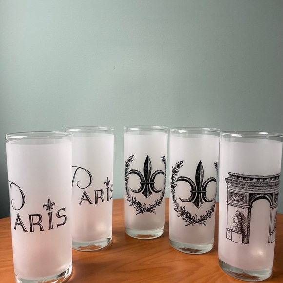 Paris France frosted glasses, French souvenir, fleur de lis, arc de triomphe, - Picture 6 of 10